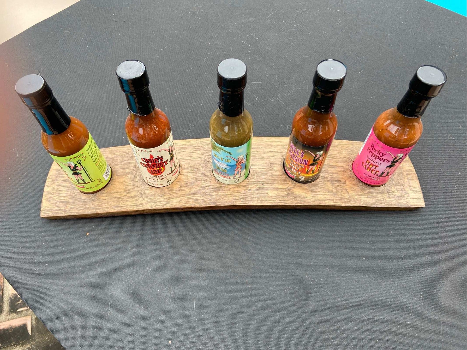 WINE BARREL HOT SAUCE DISPLAY - 5 HOLE