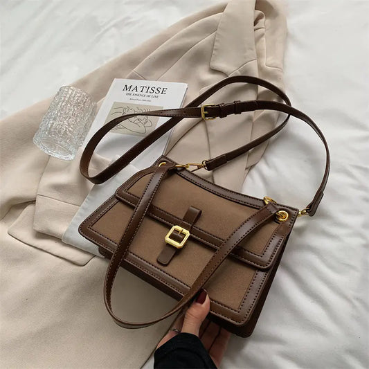 Western Style Solid Color Messenger Bag for Women